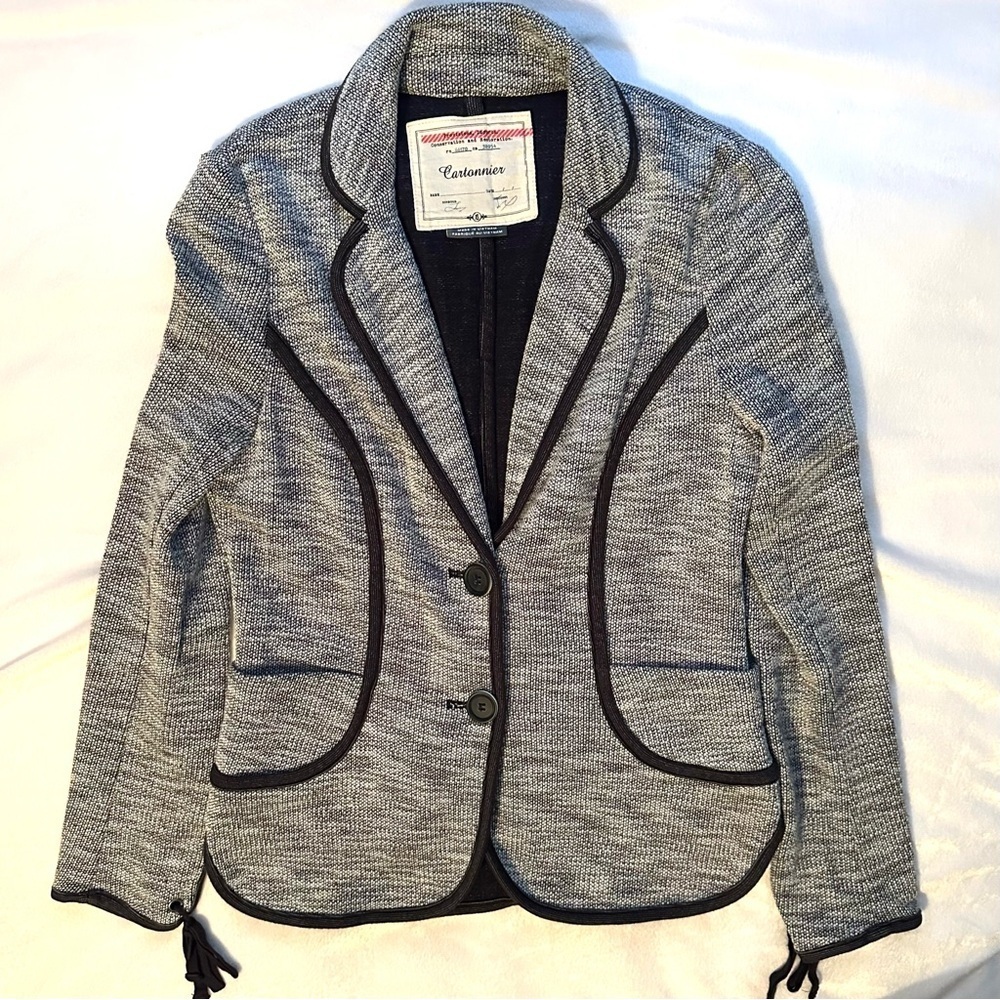 Anthropologie Cartonnier Navy & Gray Sweater Blazer Jacket Piping Womens XS